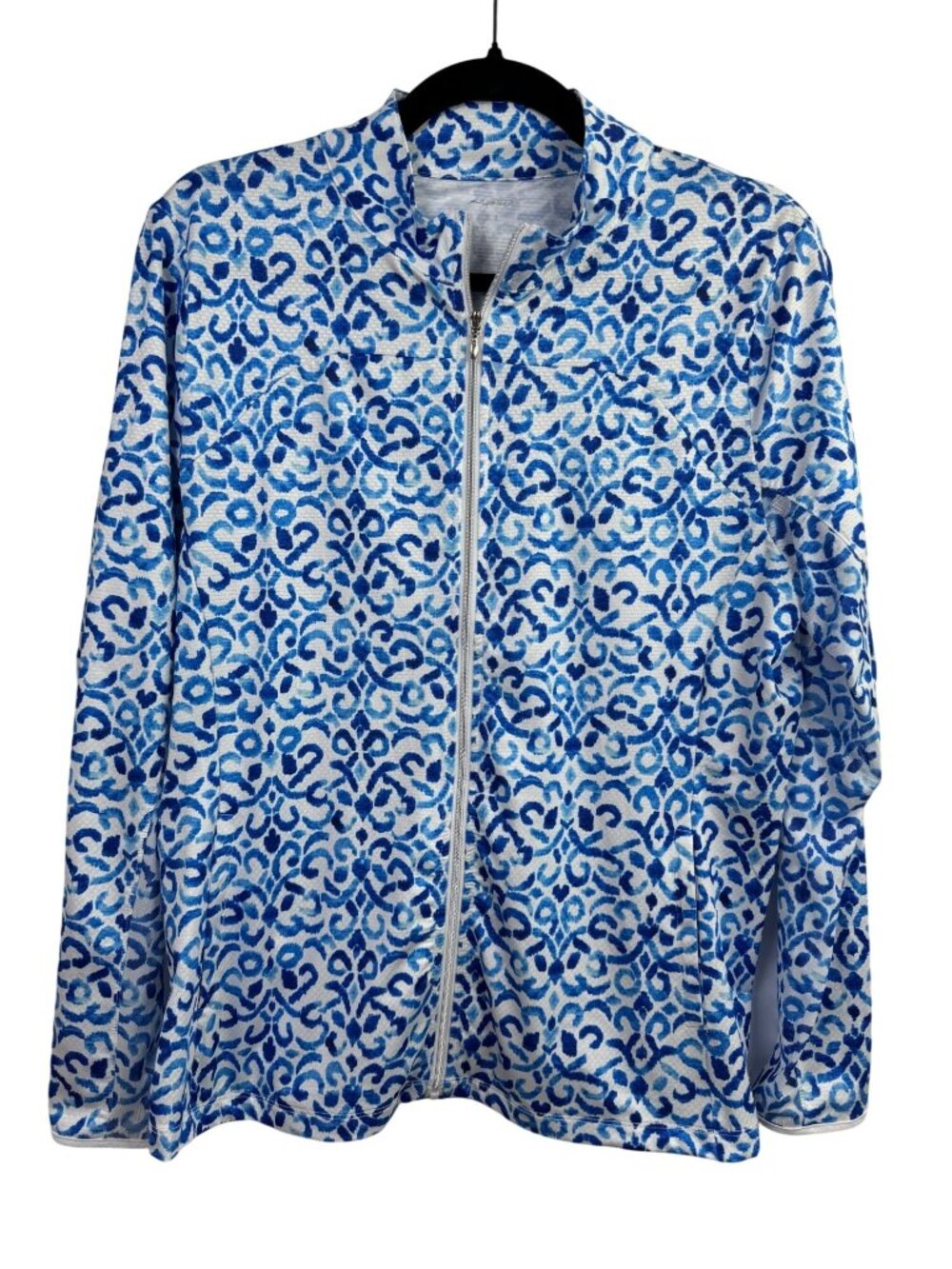 Gottex Blue White Full Zip Performance Jacket Womens Large tennis Pickleball - Picture 8 of 10